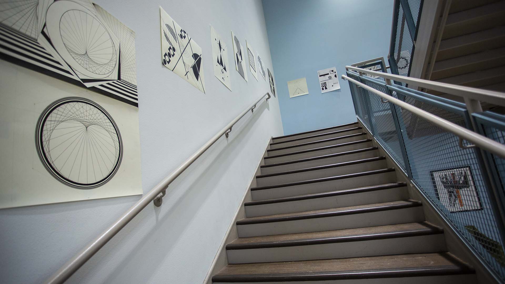 Stairs inside the whitney center for the arts at sheridan college