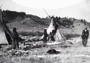 Historic photo of Ute American Indian camp