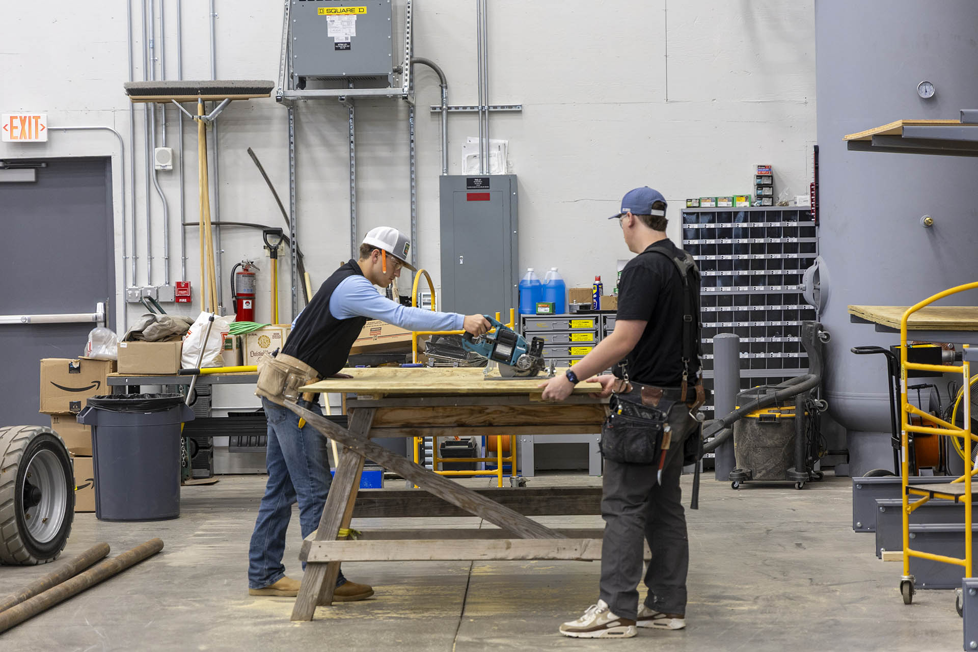Two construction tech students working at the Innovation Center