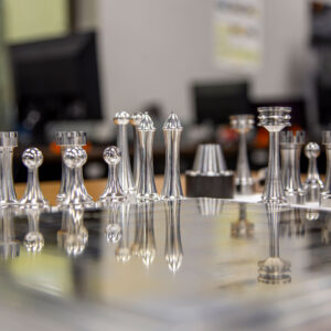 Sheridan College Machine Tool chess board and pieces.