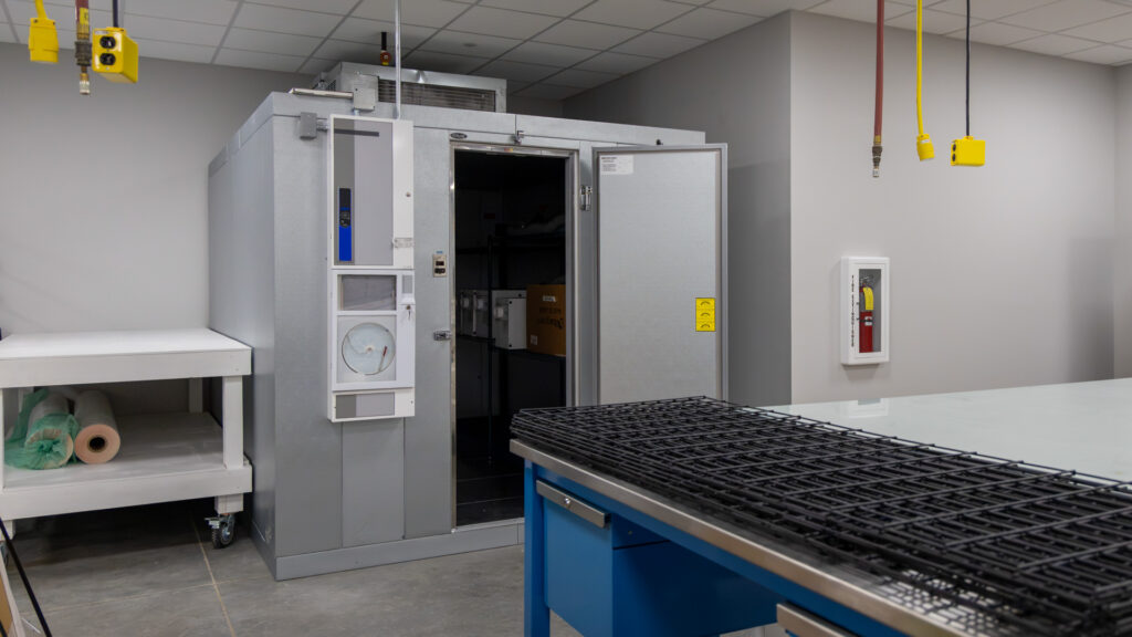 Refrigerated Solutions Group DP26X78. Walk-in low-temperature freezer room used for material storage, product conditioning, research, and advanced manufacturing applications. 

88" W × 112" D × 83" H Internal Capacity | 473 ft³ Storage Volume | -20°C (-4°F) Freezer Room | Controlled Temperature Environment | Norlake / Refrigerated Solutions Group 
