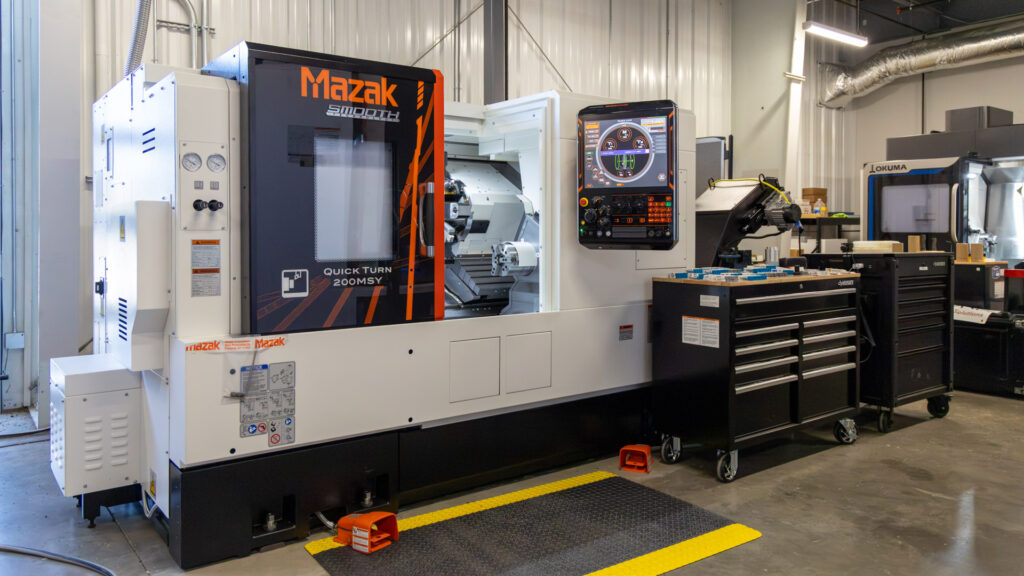Mazak Quick Turn 200 MSY Dual-spindle turning center with Y-axis and live tooling for complete machining of complex components in a single setup. 

8" Main Chuck | 6" Sub-Spindle | 5,000 RPM Main Spindle | 6,000 RPM Sub-Spindle | 6,000 RPM Live Tooling | 35 HP Main Spindle | X9.0" Y4.0" Z22.75" | 12-Position VDI Turret | C-Axis Main & Sub-Spindle | MAZATROL SmoothG Control 