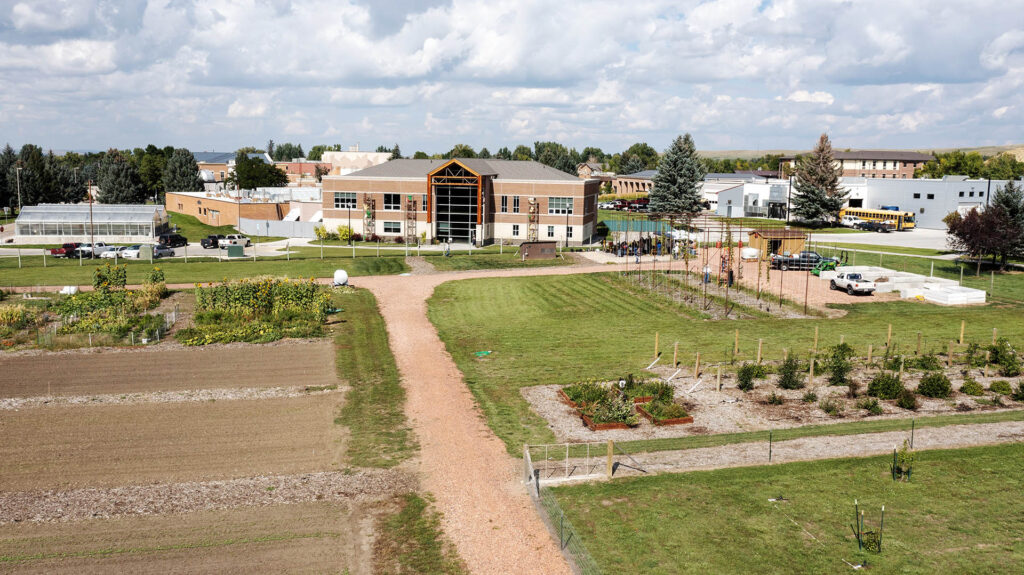 Drone photo looking down at the over two and a half acre field lab located just outside the Mars Agricultural Center.