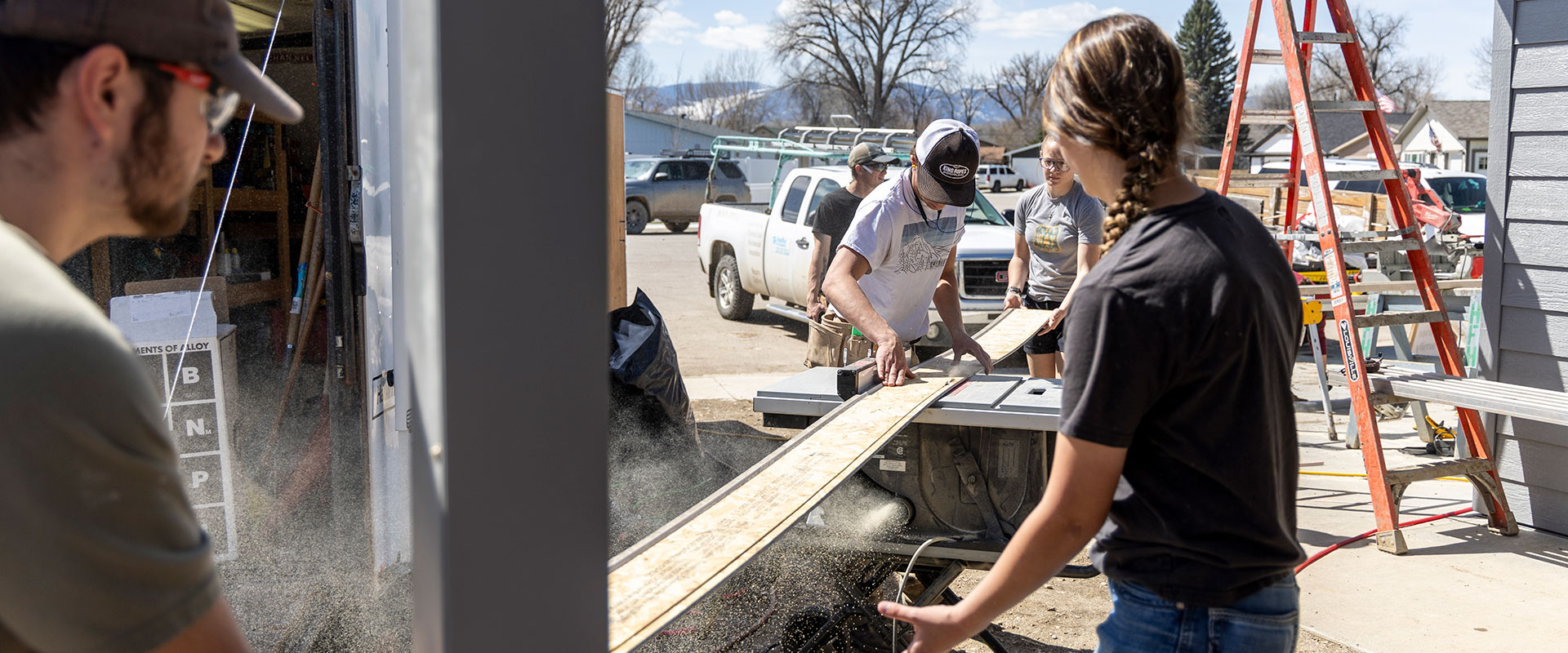 Sheridan College construction students working on building a house.