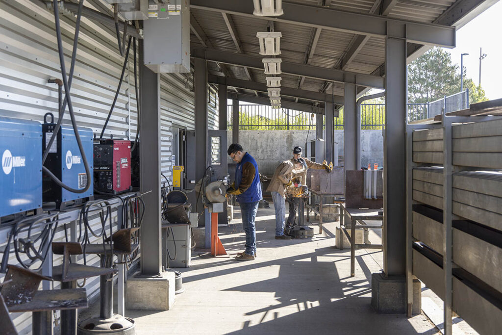 Students using the outdoor area