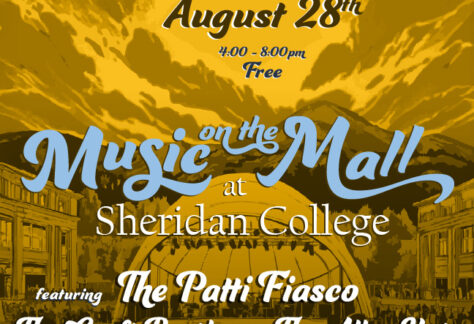 Music on the Mall graphic showing mountains and the tent.