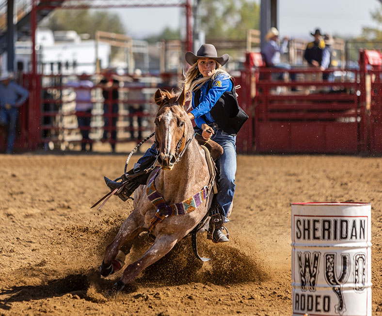 Sheridan College Barrel Racer at the Pat Hamilton Rodeo.
