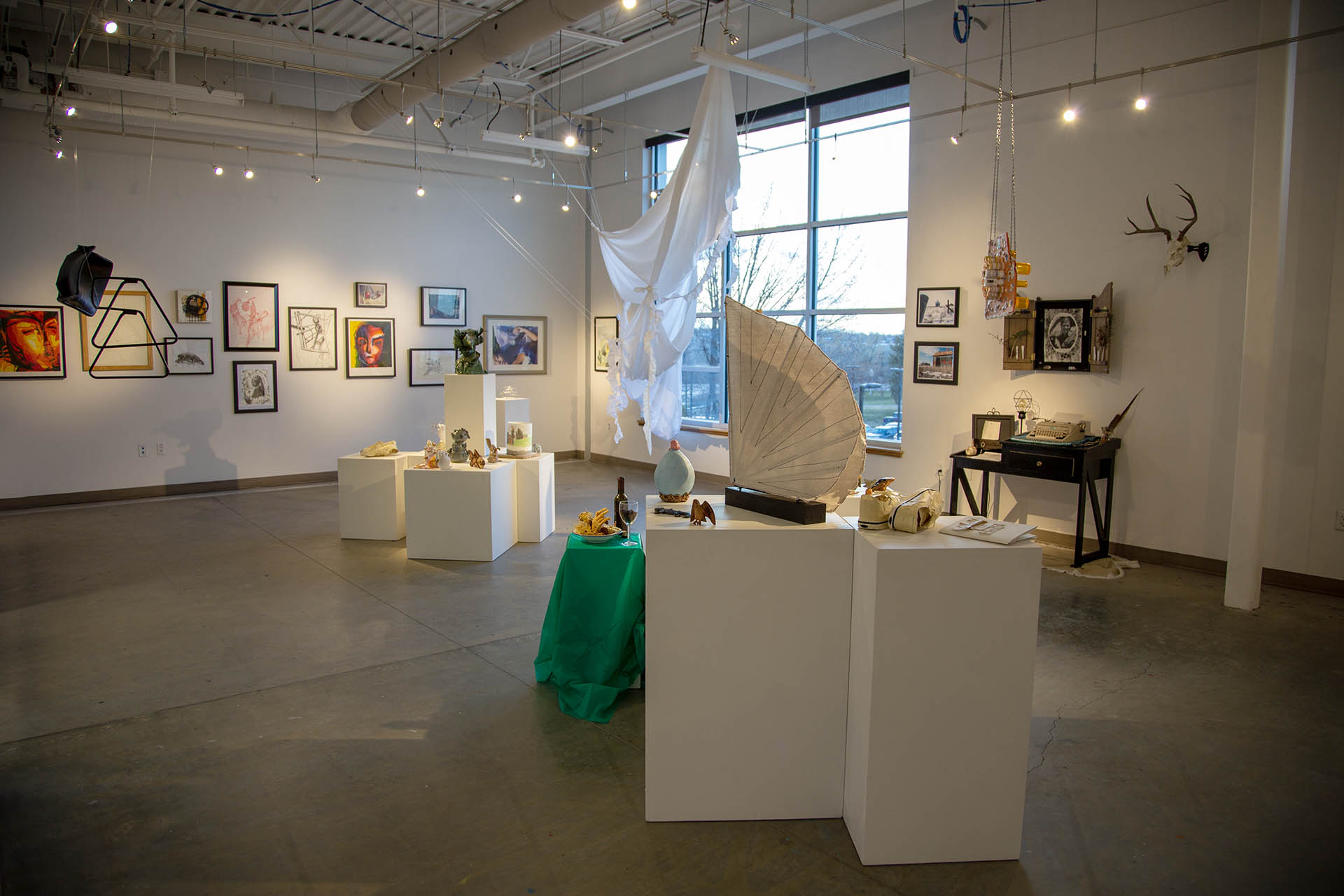 Photo of the Neltje Student Art Gallery full of beautiful student artwork