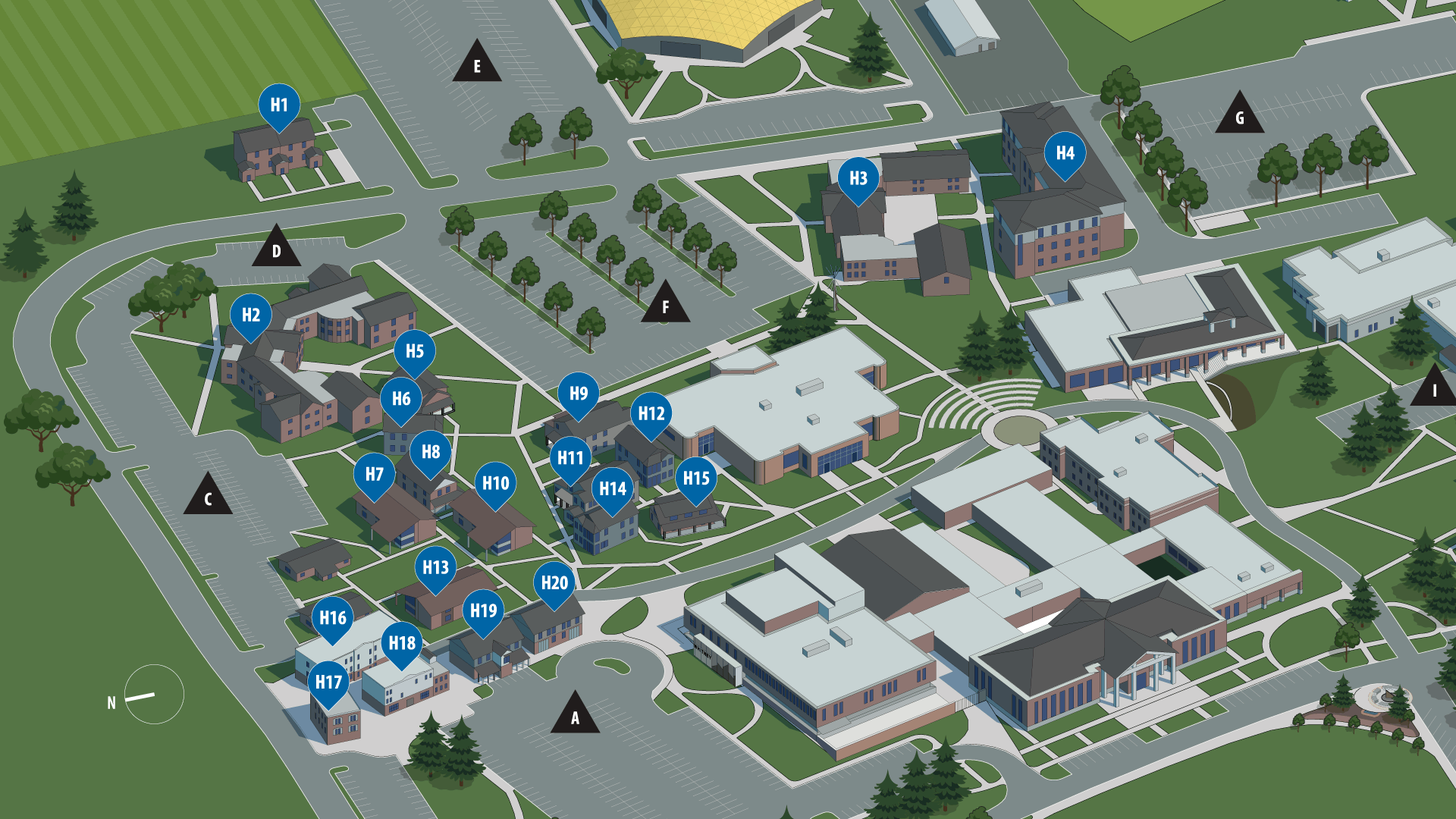Sheridan College campus map of all residential housing