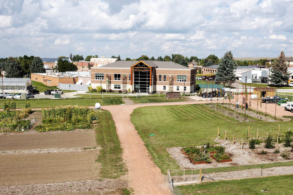 Drone photo looking down at the over two and a half acre field lab located just outside the Mars Agricultural Center.