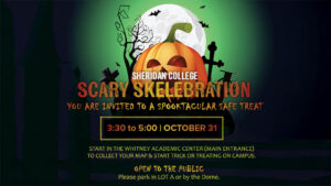 graphic showing details of the halloween event at sheridan college