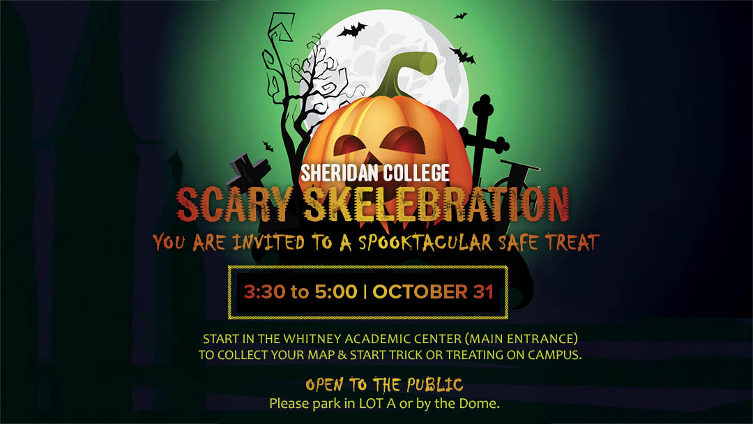 graphic showing details of the halloween event at sheridan college