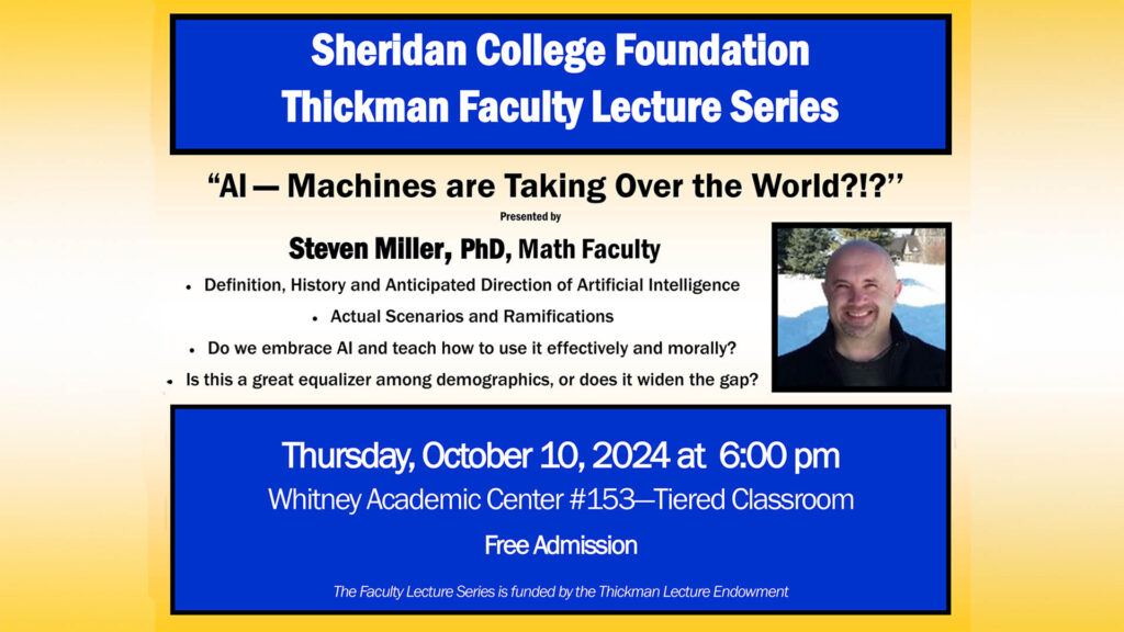 Graphic with info for the Thickman Lecture on Artificial Intelligence