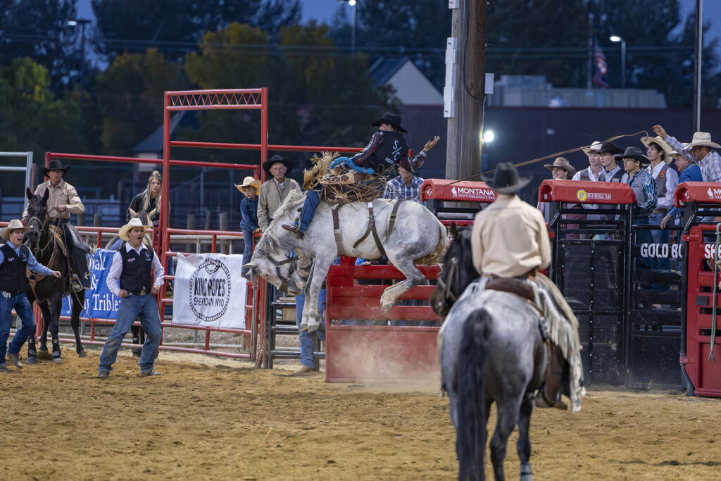 Lonnie Dunn saddle bronc riding at the Pat Hamilton Rodeo