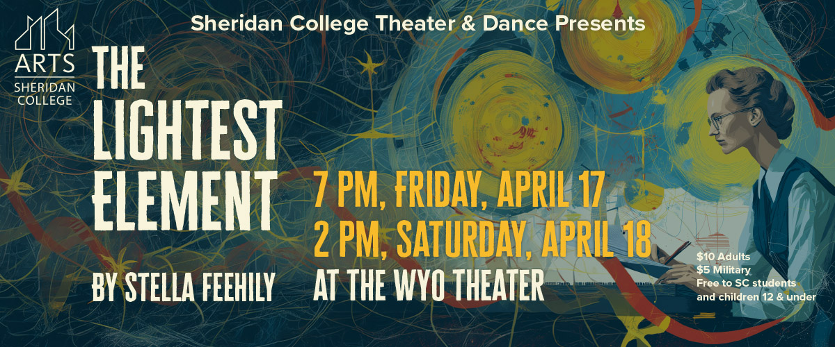 Graphic showing a woman studying with colorful light around here