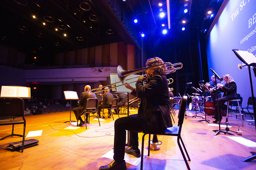 Photo of trombone player in SC Jazz Ensemble