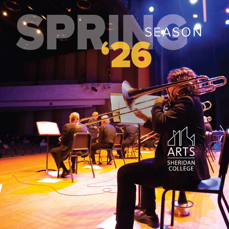 Spring Season of Arts Events graphic showing trombone player and Spring 26 text.