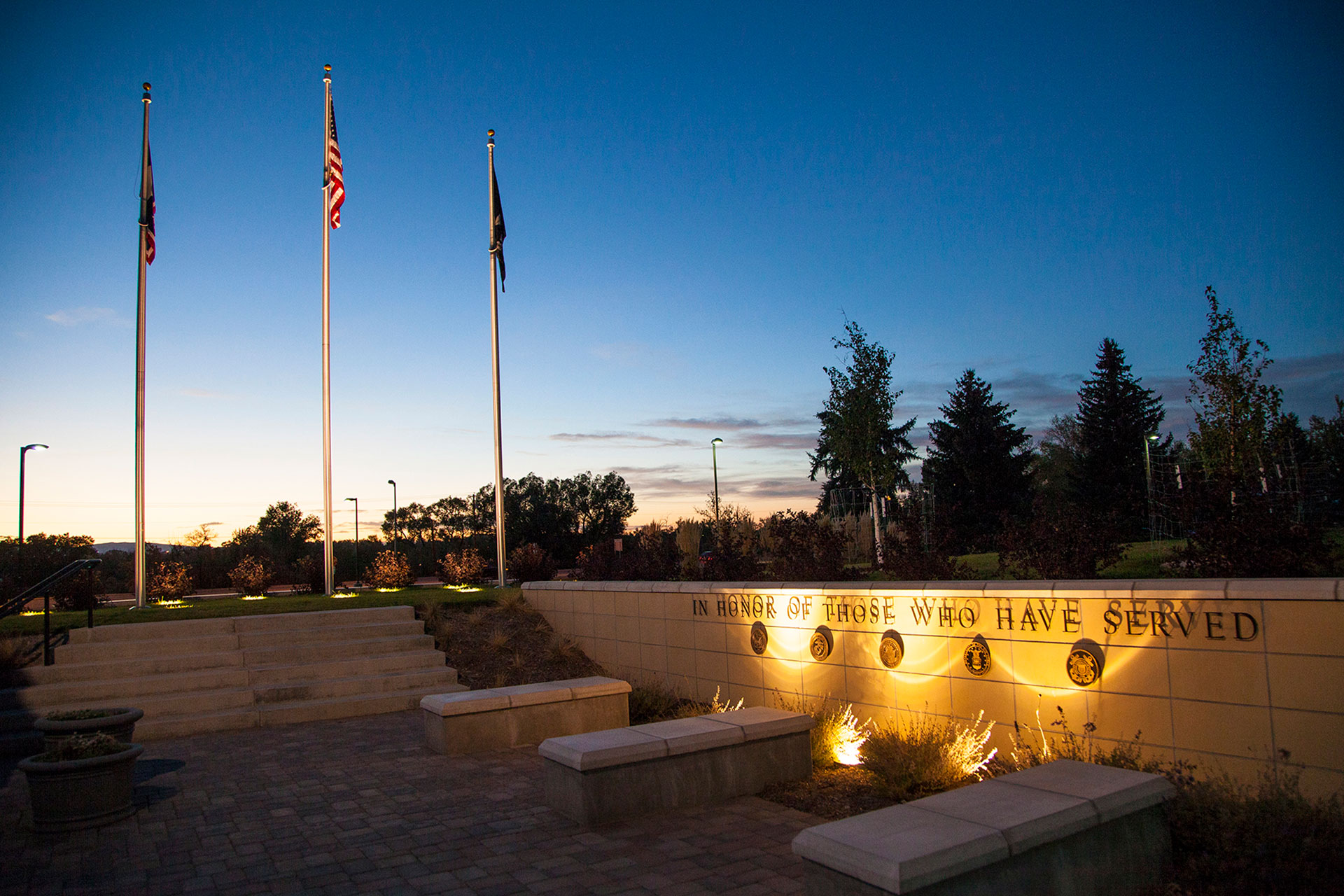 Sheridan College Veterans Plaza near the entrance of campus.
