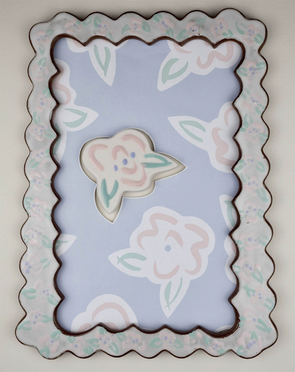 Artwork by Eliza Weber. Light blue and pink flowers.