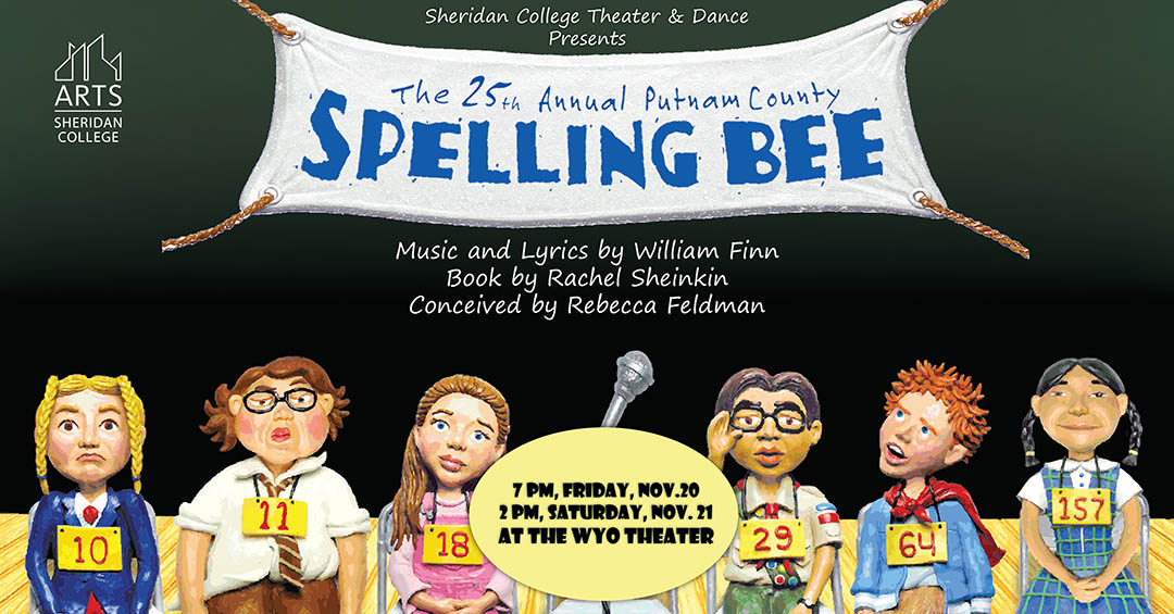 graphic banner featuring illustrated kids under a banner that says The 25th Annual Putnam County Spelling Bee