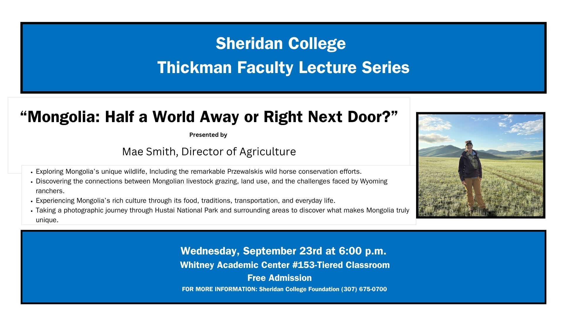 Thickman Lecture graphic for lecture about Mongolia