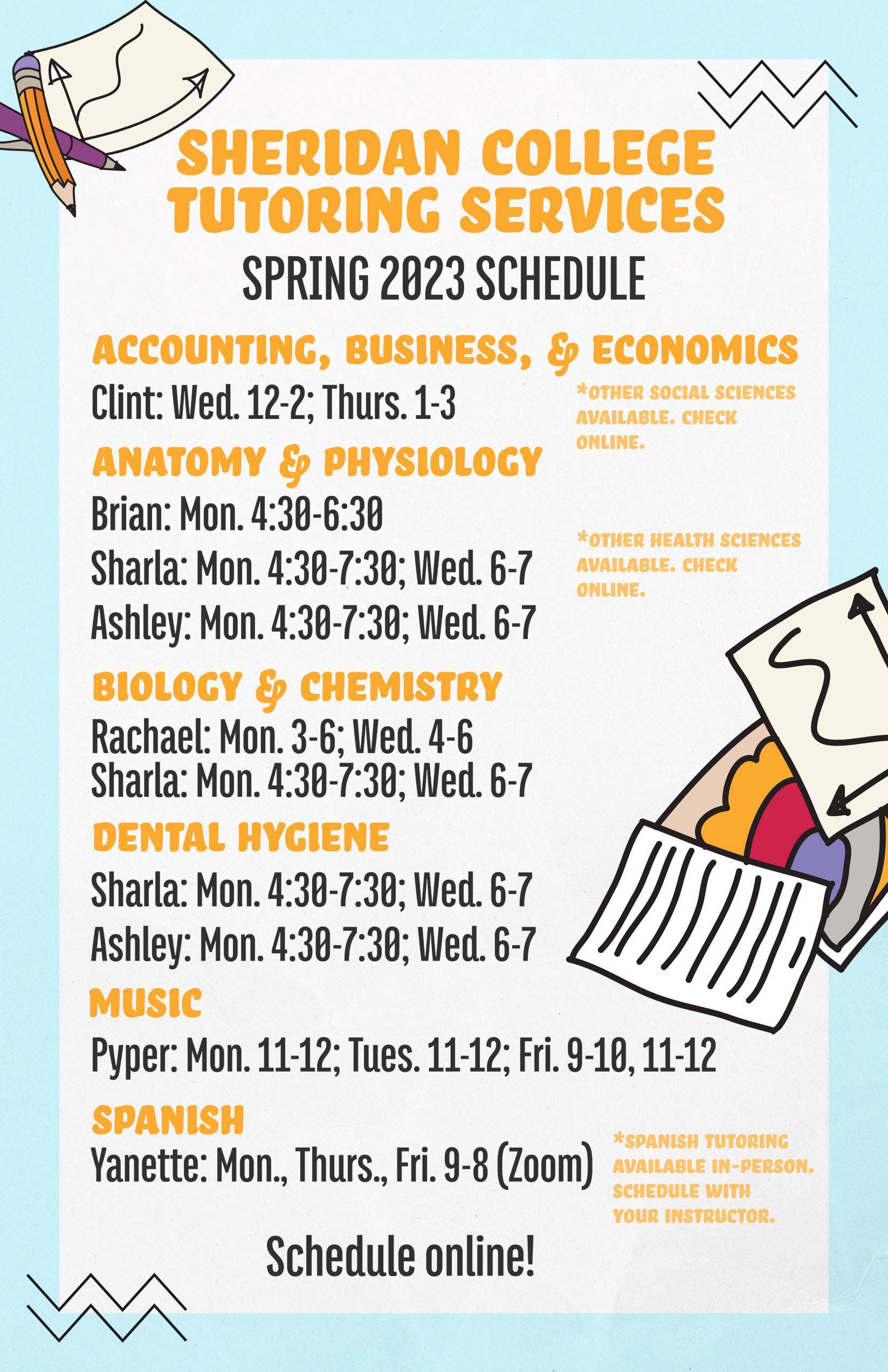 Spring 2023 Tutoring Schedule
